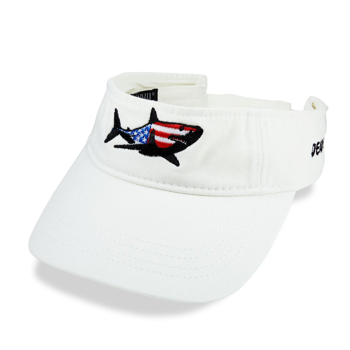 Dead Fish Hook white visor with USA flag shark center front