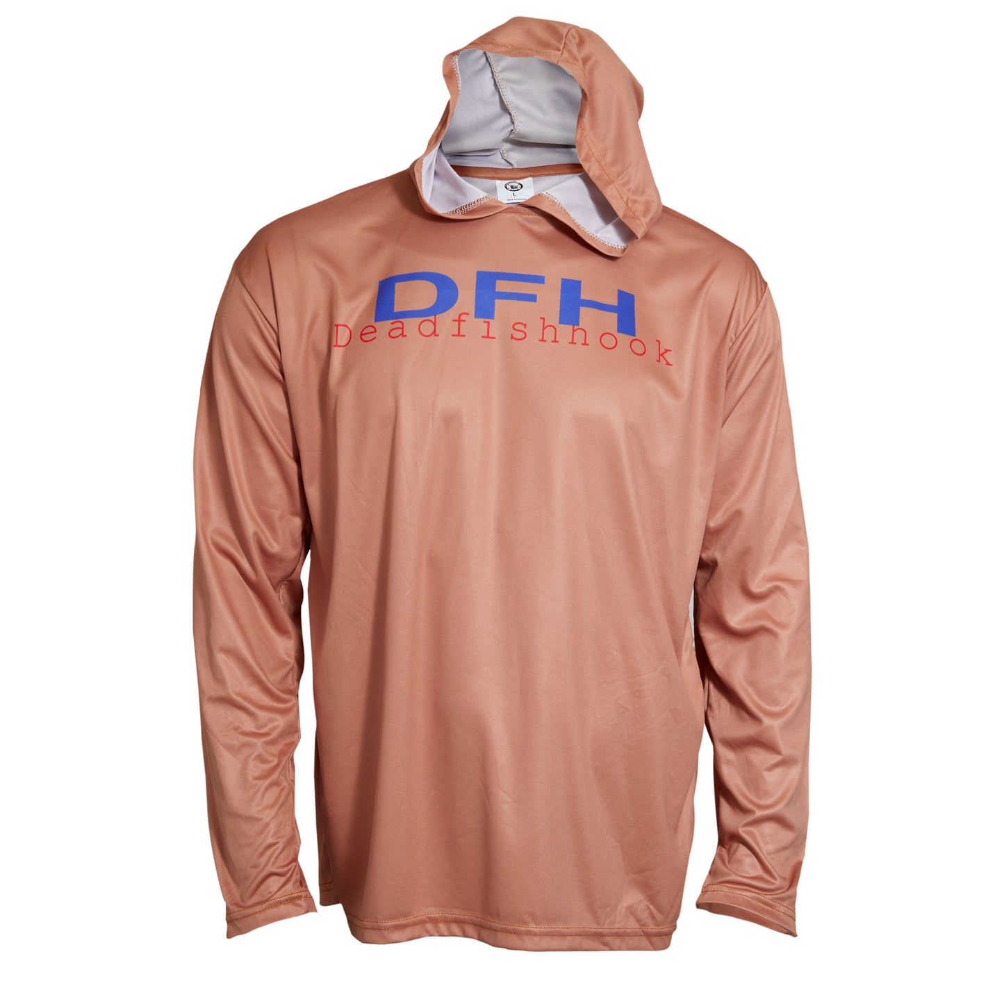 Dead Fish Hook copper long sleeve performance fishing hoodie monogram logo front view