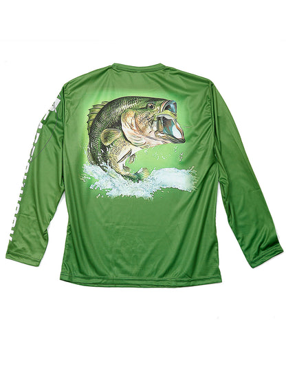 Dead Fish Hook Americana Skull Youth Long Sleeve shirt with fish on center back back view
