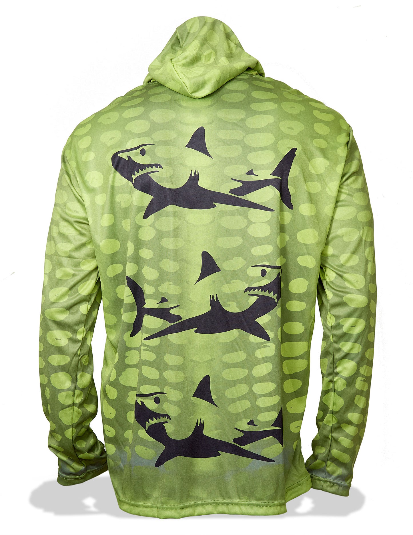 Dead Fish Hook green print long sleeve shark back hoodie back view