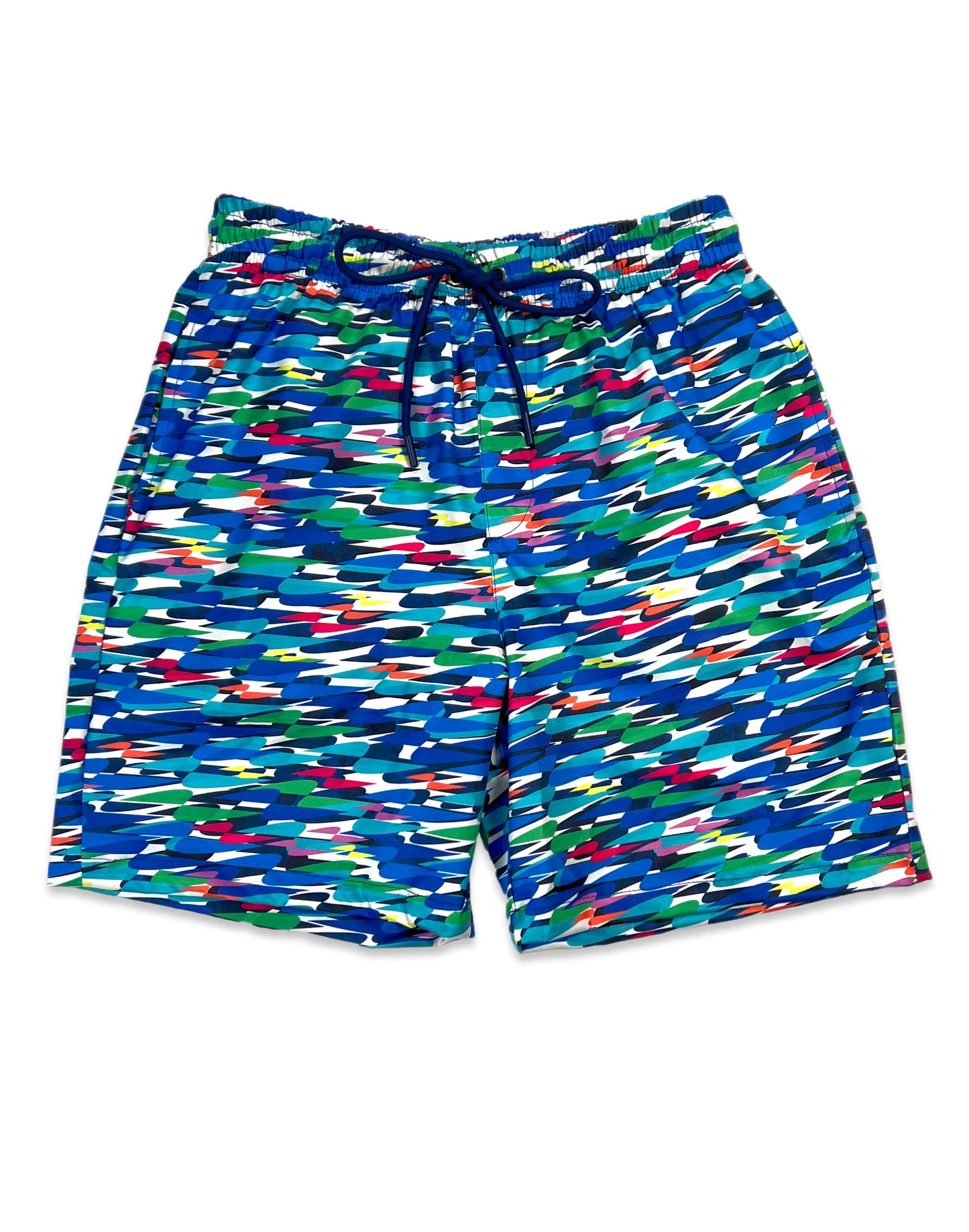 Dead Fish Hook Multi-color Wave Swim Trunks board shorts multicolor swimsuit front view