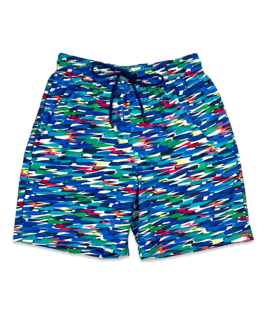 Dead Fish Hook Multi-color Wave Swim Trunks board shorts multicolor swimsuit front view