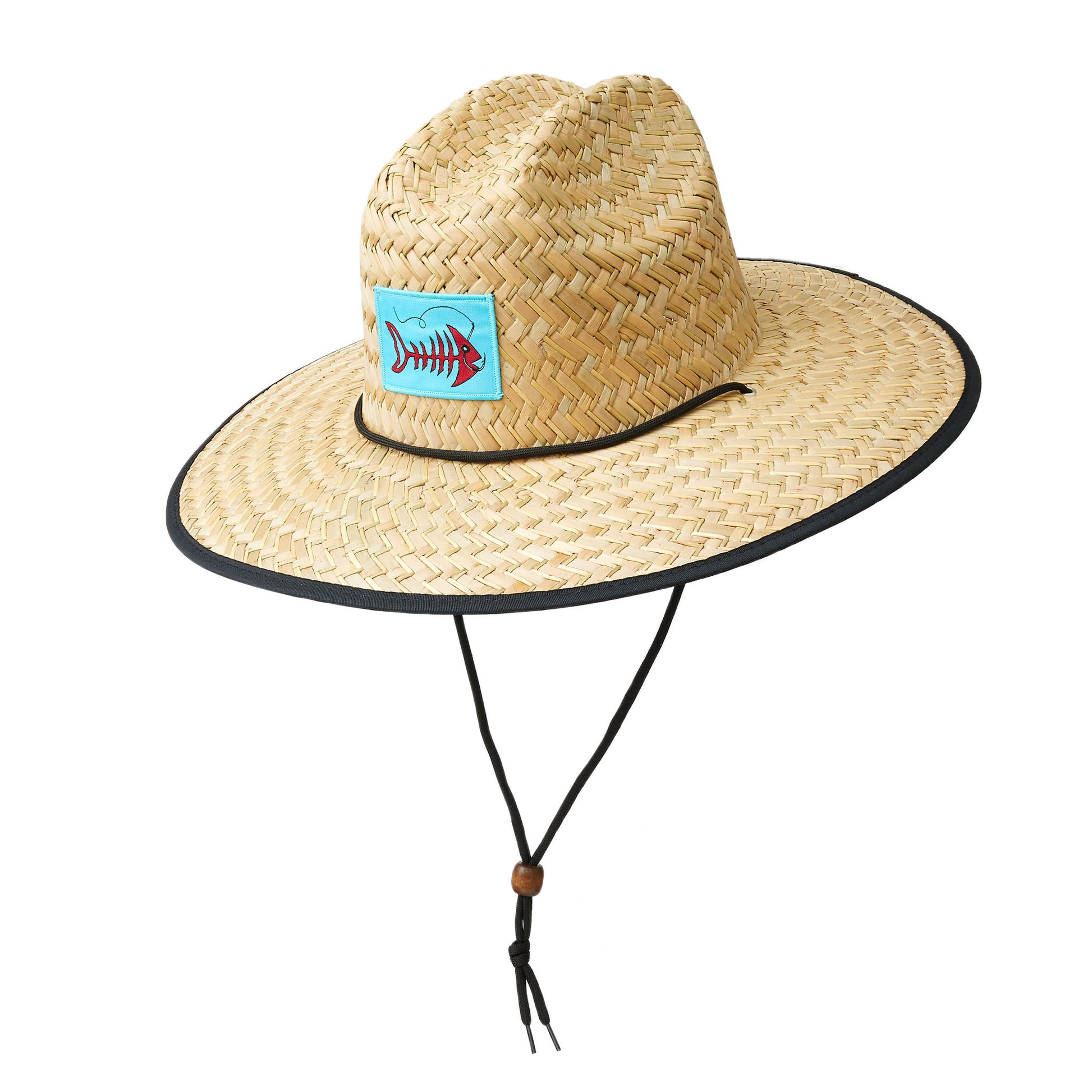 Dead FIsh Hook fish bone patch straw hat top front view 