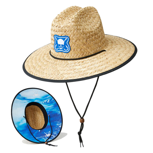 Dead Fish Hook blue patch logo straw hat top and bottom views 