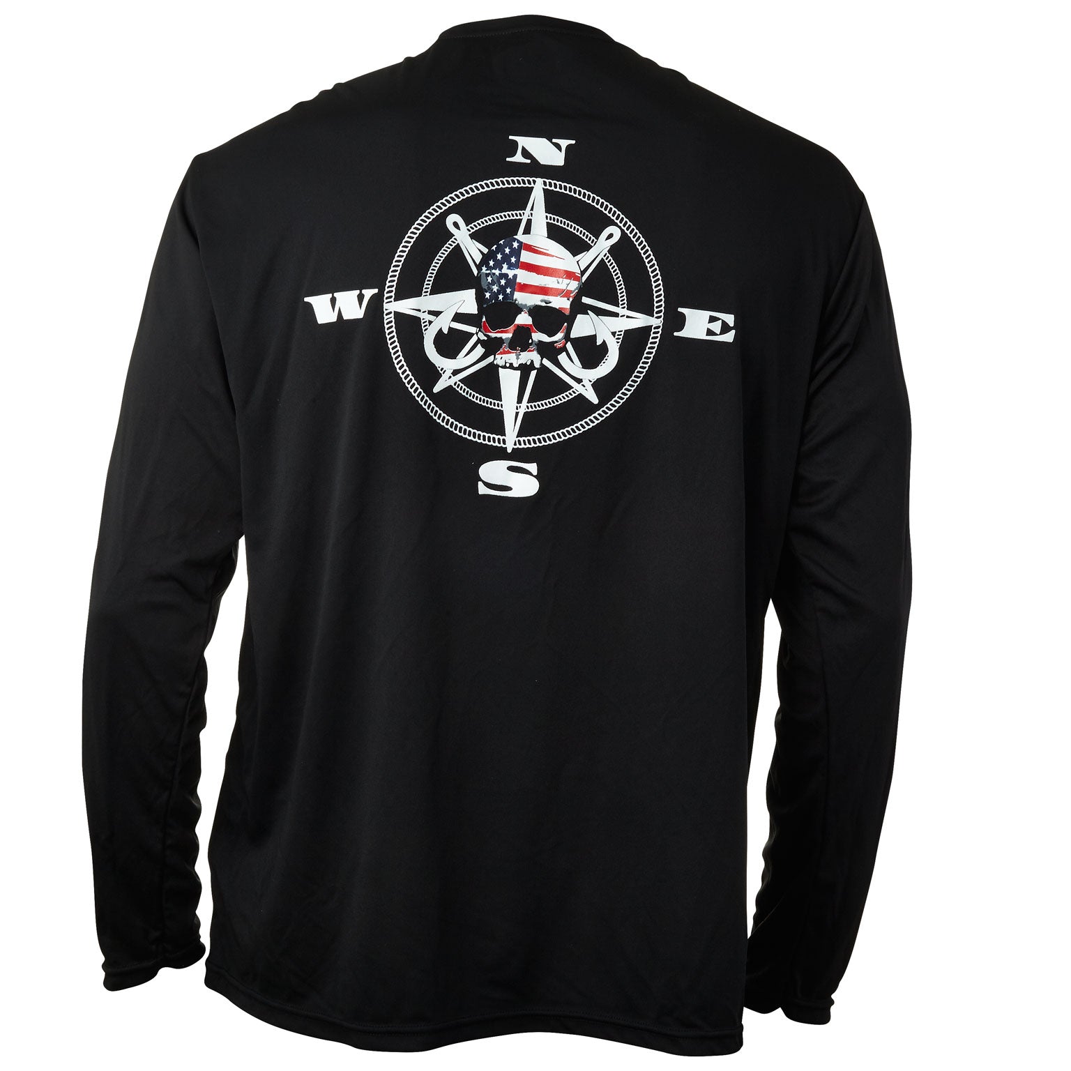 Dead Fish Hook black patriotic skull compass long sleeve performance fishing shirt back