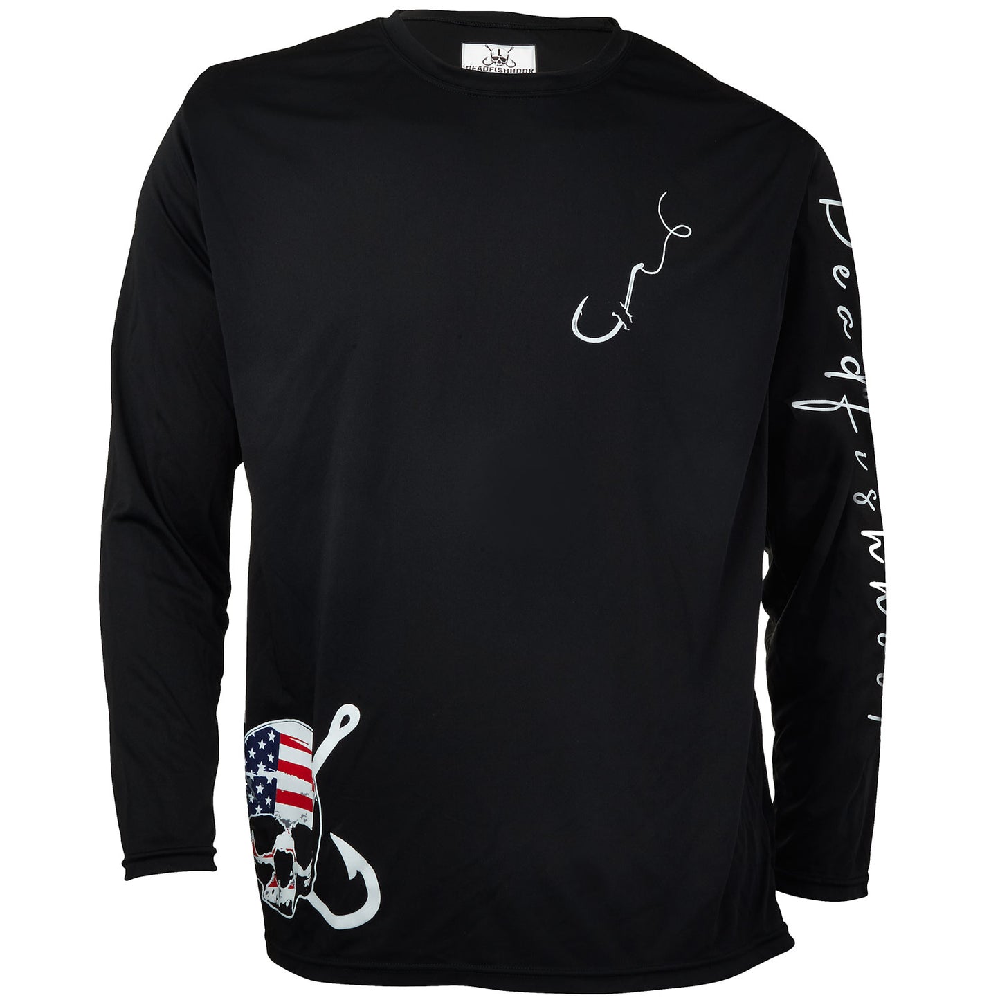 Dead Fish Hook black patriotic skull long sleeve performance fishing shirt front