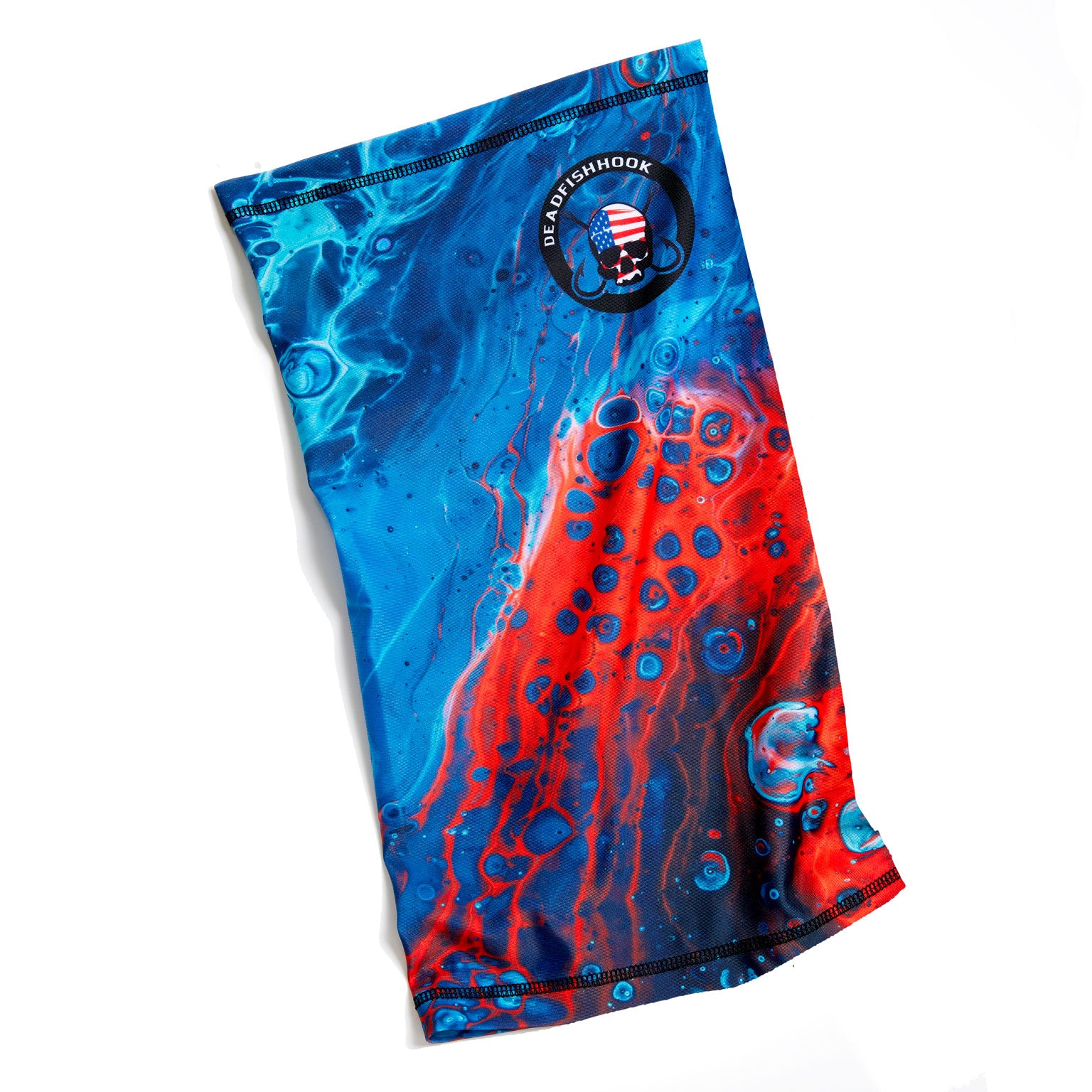Dead Fish Hook blue and red print  Neck Gaiter flat