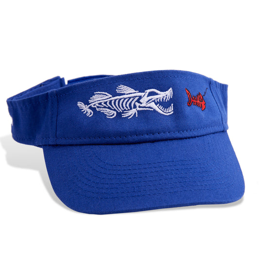 Dead Fish Hook blue fish bone in white and red youth visor front 