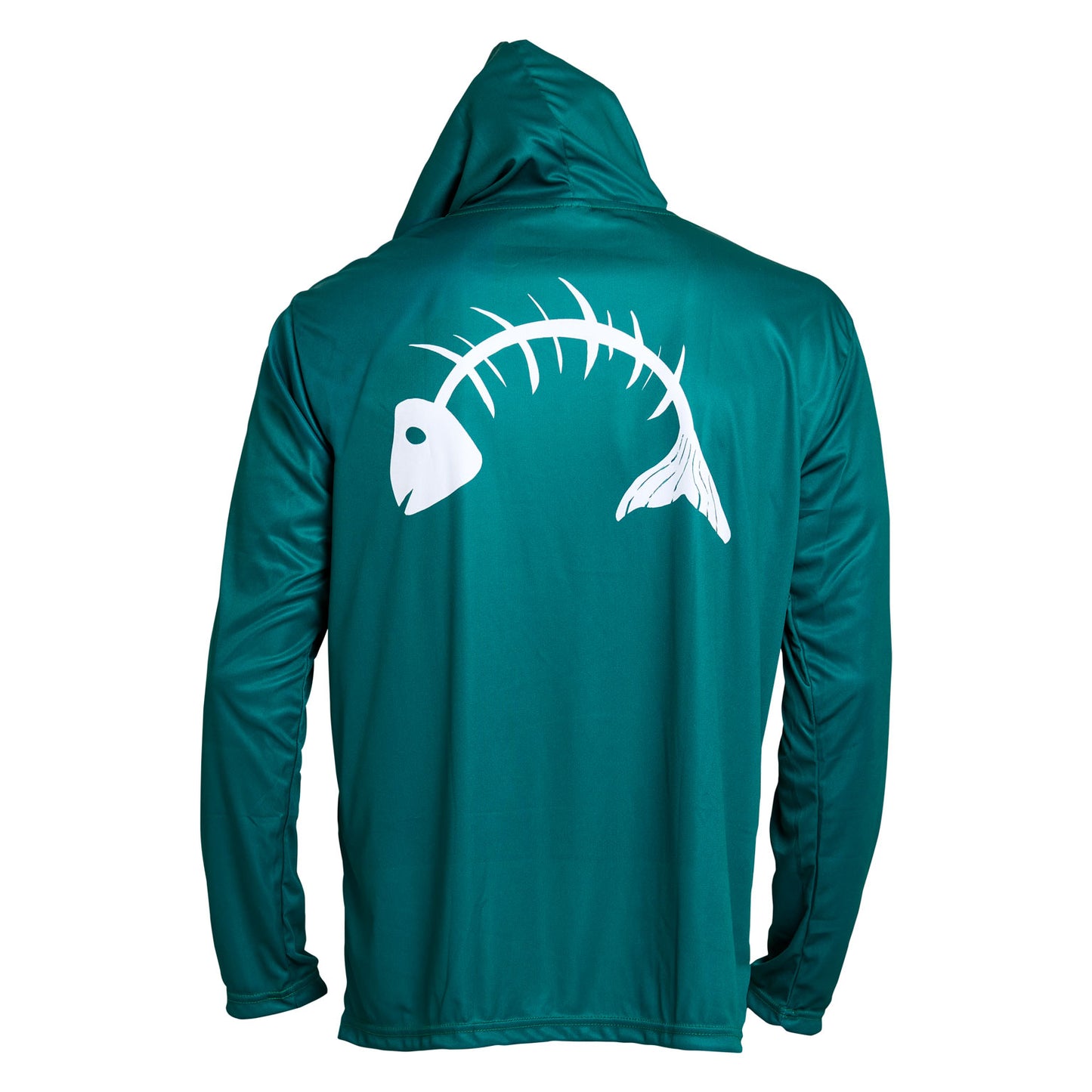 Dead Fish Hook green and white fish bone long sleeve performance fishing hoodie - back view