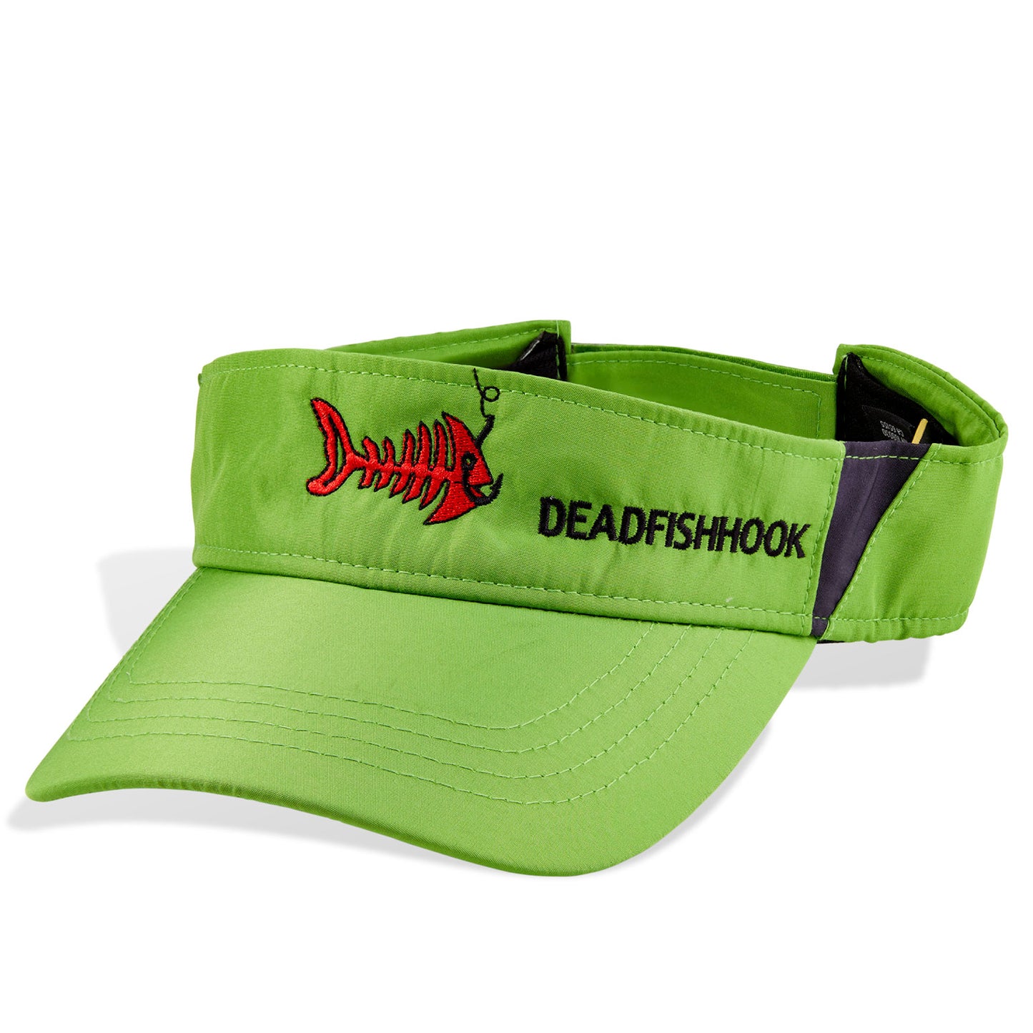 Dead Fish Hook lime green visor red fish bone front view