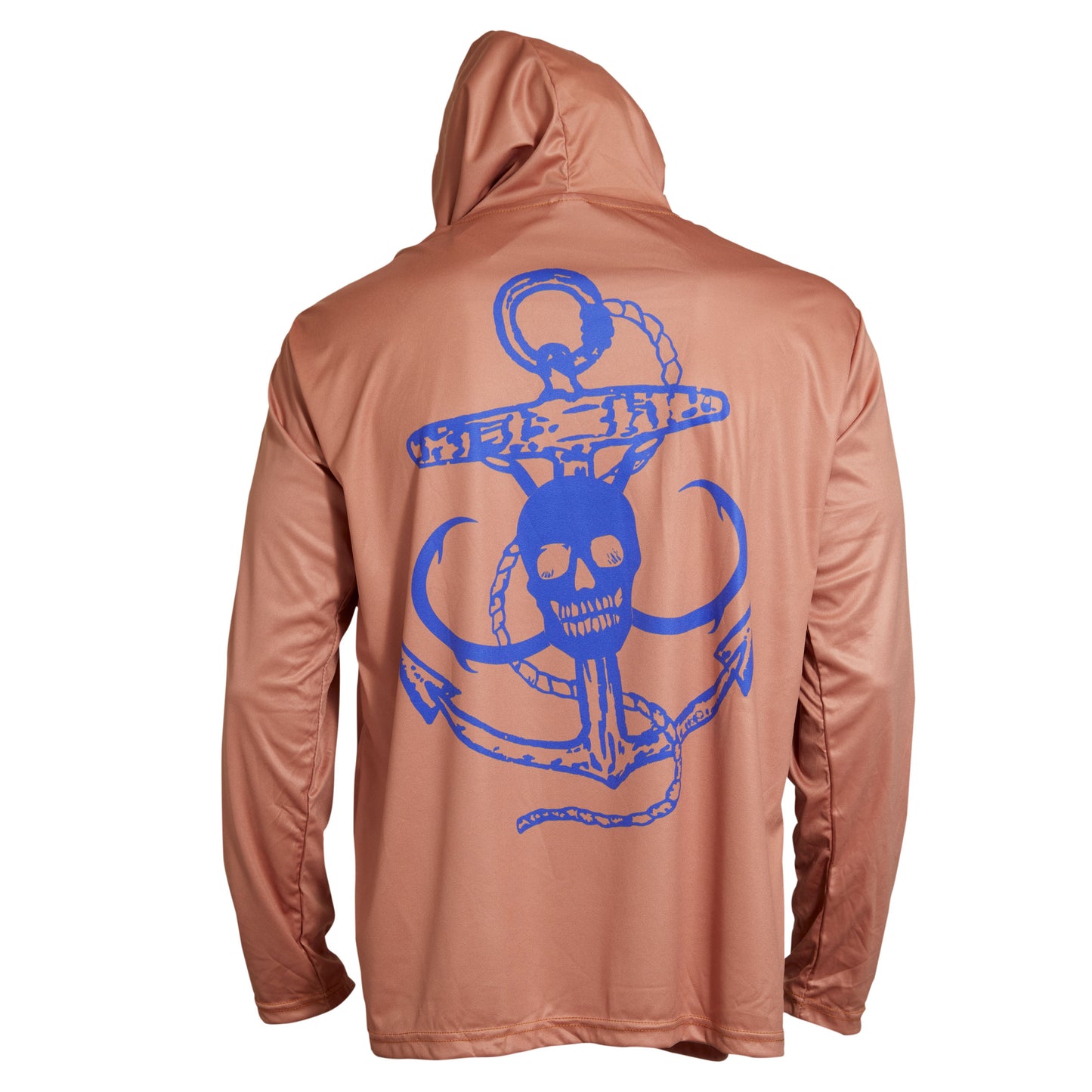 Dead Fish Hook long sleeve copper performance fishing hoodie anchor skull in blue back