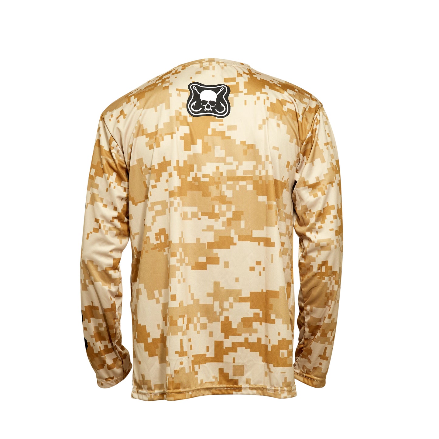 Dead Fish Hook long sleeve performance fishing shirt brown camouflage print and brand logo center top back