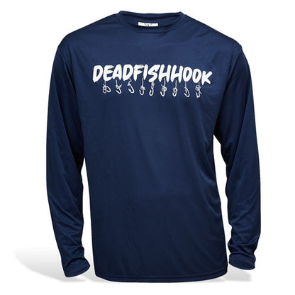 Dead Fish Hook navy logo hooks long sleeve performance fishing shirt front view 