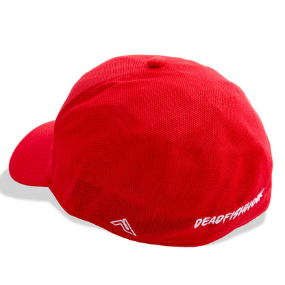 Dead Fish Hook red cap hat with white logo embroidery back 