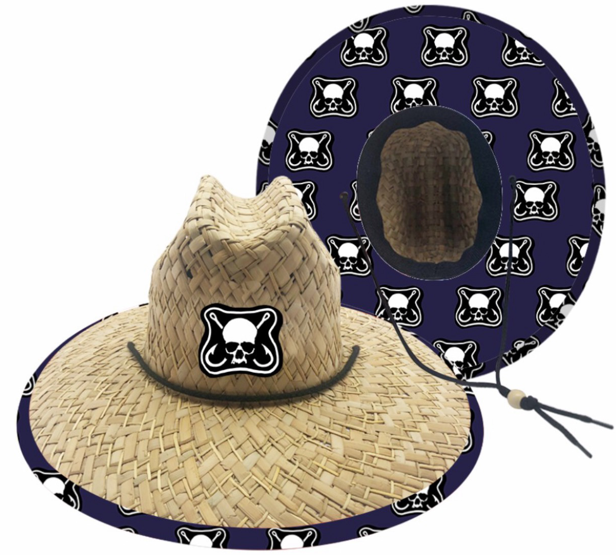 Dead Fish Hook white navy brand logo patch straw fishing hat