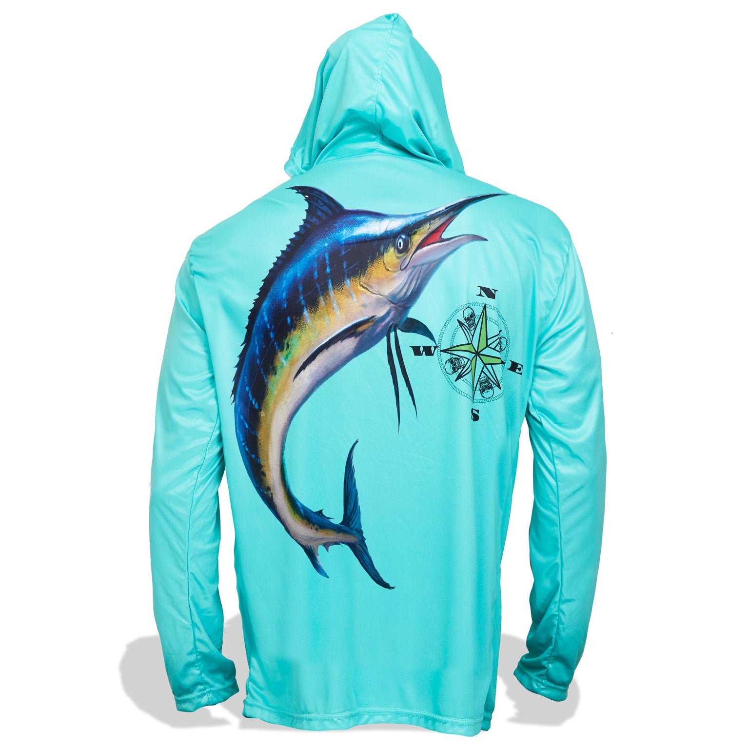 Youth Turquoise Hoody with Hand Pockets,  Marlin with Compass